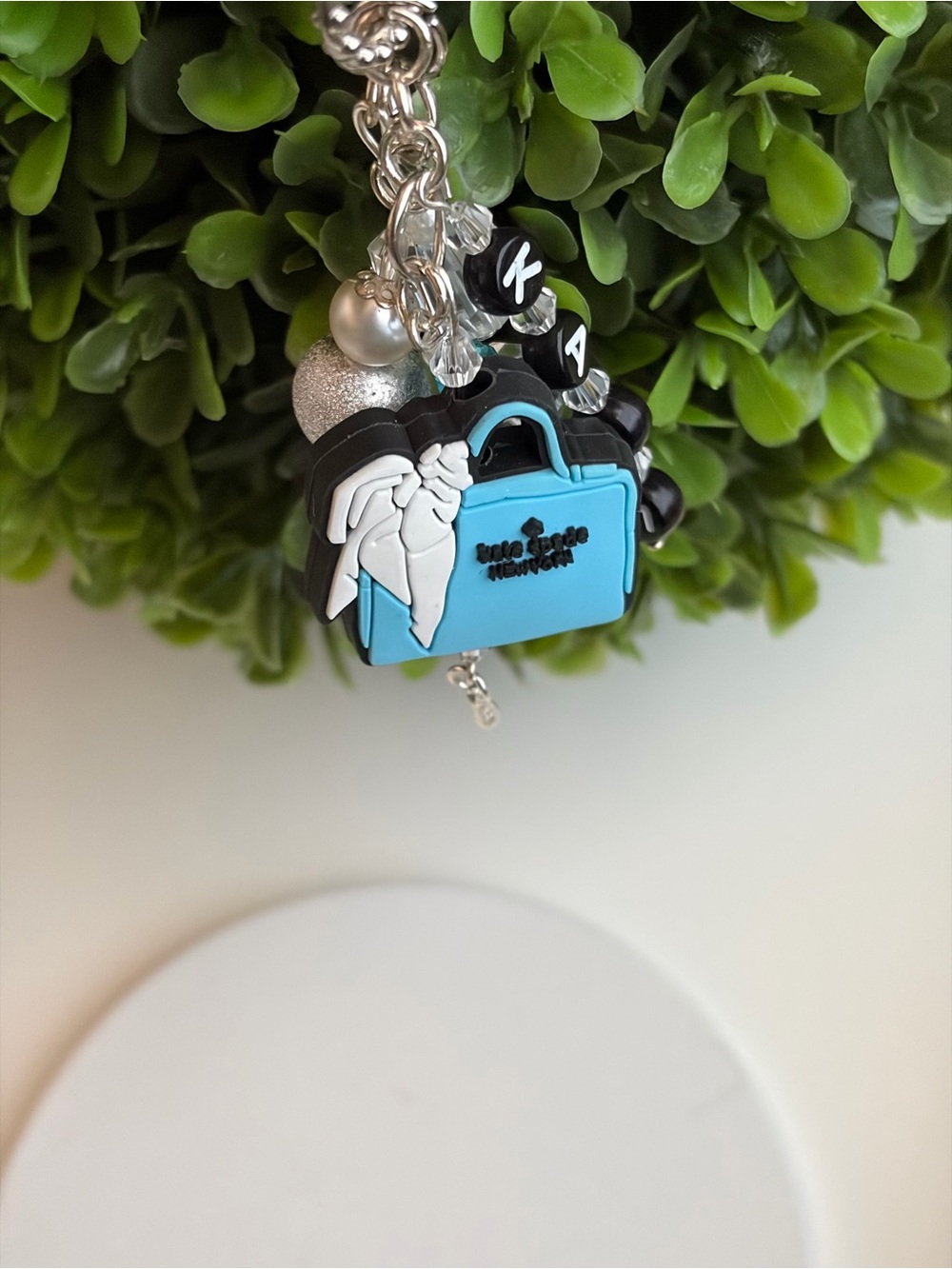 Blue Charm Bag Keychain with Bead Accents - Picture 4 of 4